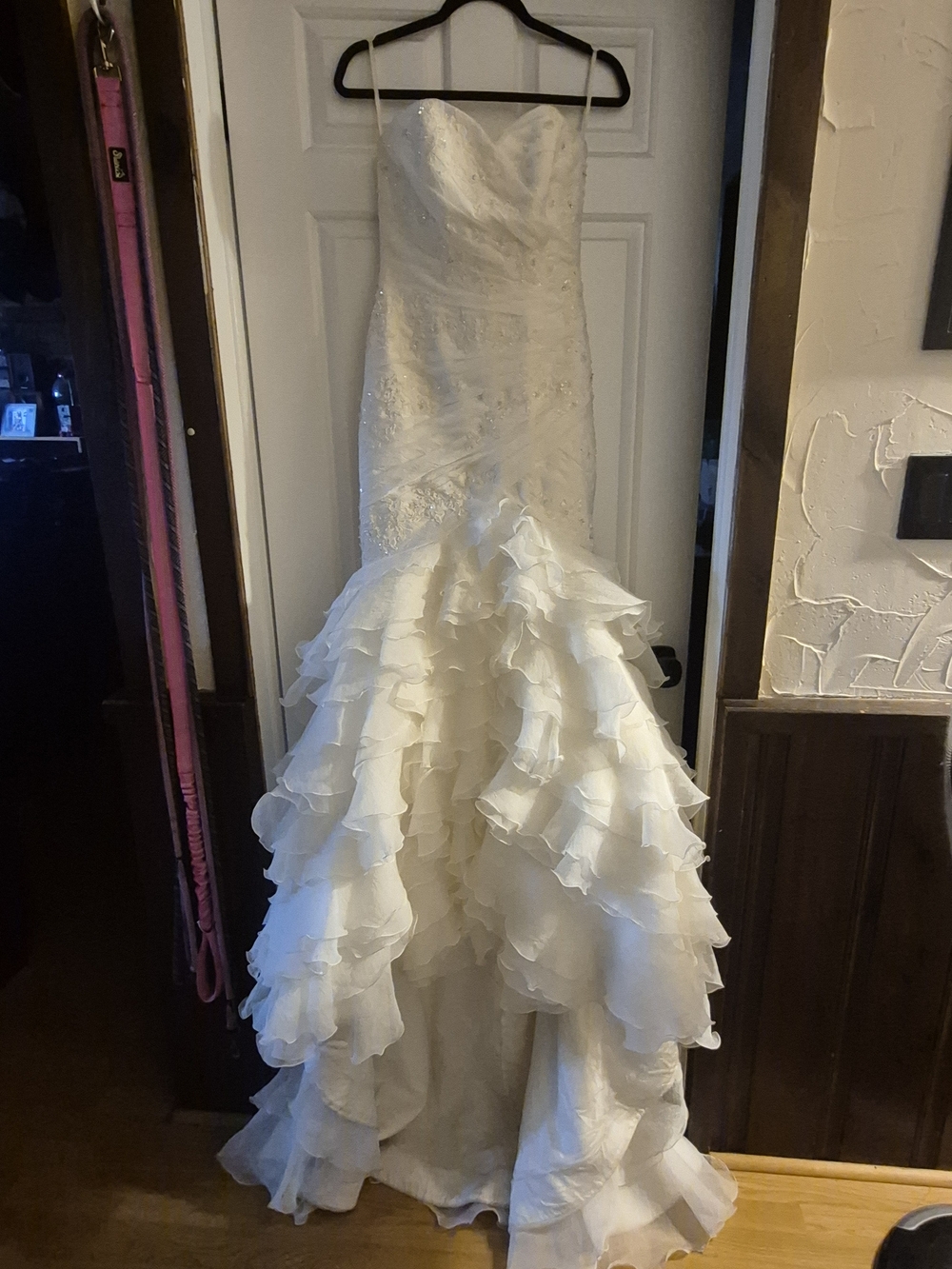 Strapless White Ruffled Mermaid Wedding Gown